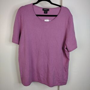 NEW Lord & Taylor 100% Cashmere Short Sleeve Sweater Womens Plus Size 3X Orchid